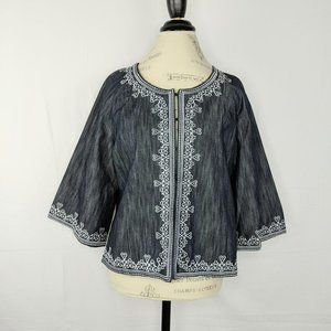 Victor Costa Occasion Ink Blue Chambray Embroidered Jacket EUC Sz Medium
